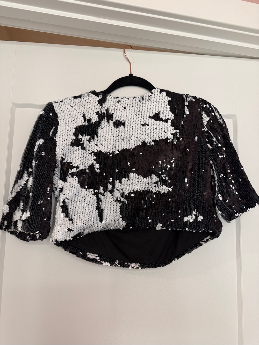 Lucy Paris Black & White Reversible Sequin Crop Top